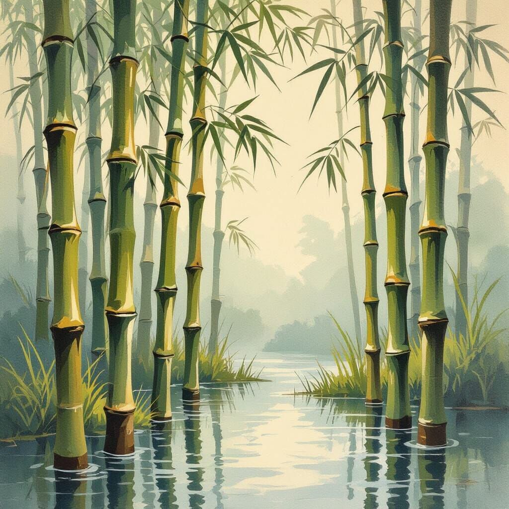 Epic Impressionist Bamboo Masterpiece with Thick Brush Strok...