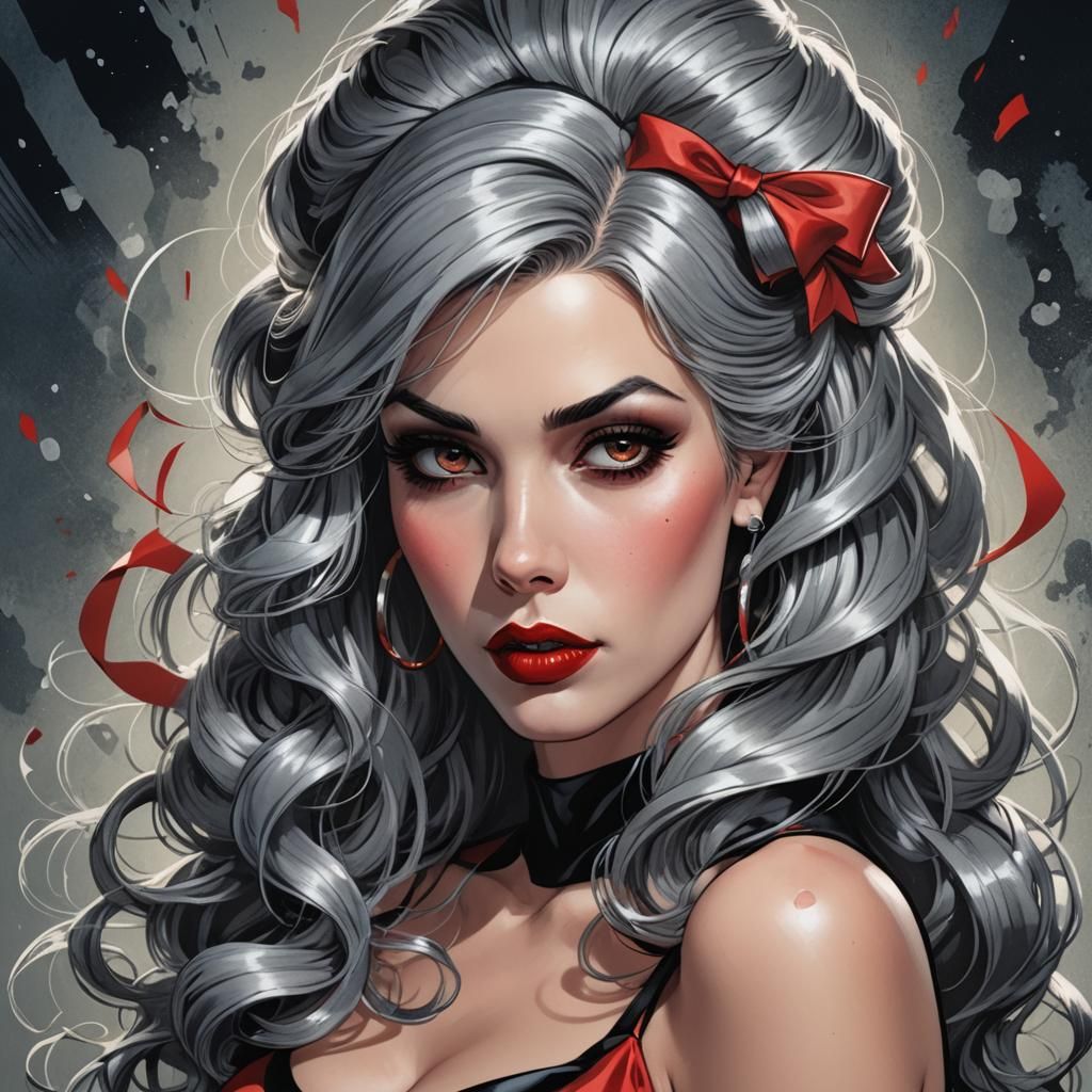 Stunning Woman with Smoky Eyes, Comic Book Art