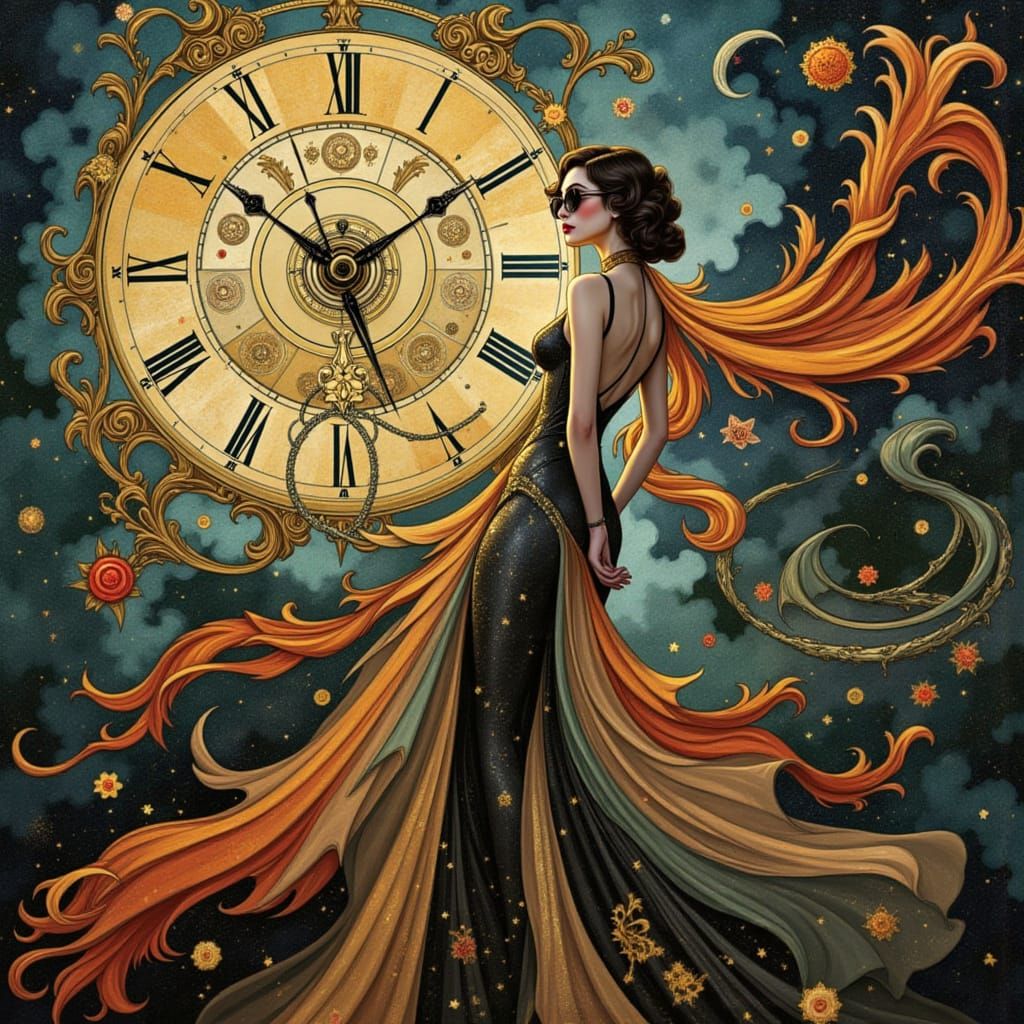 Art Nouveau Pinup Model from Clockwork, Dali & Magritte Styl...