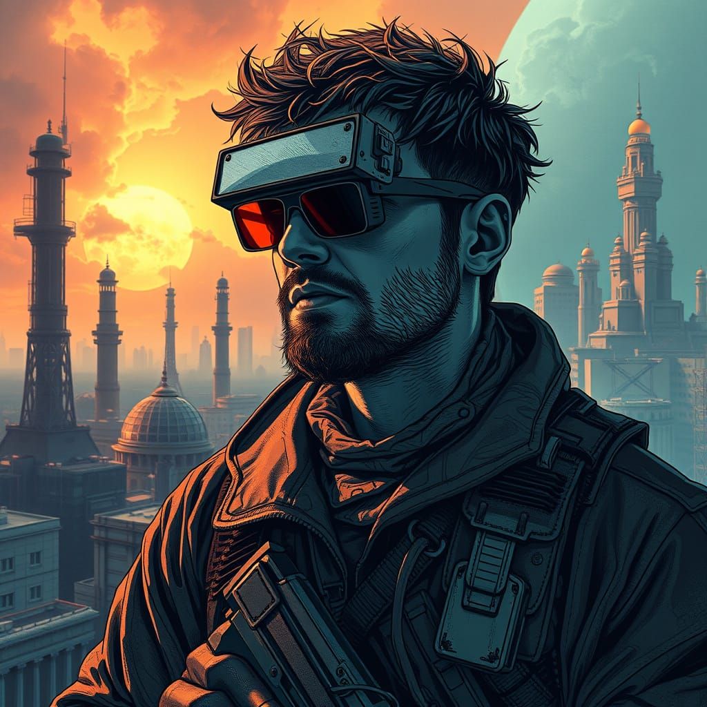 Cyberpunk Warrior Lost in Virtual Fantasy Realm