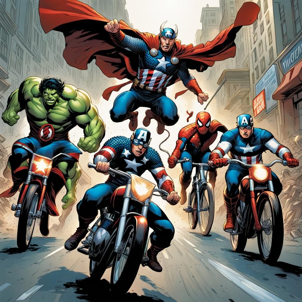 Marvel Superheroes Bike Race in Comic Book Style