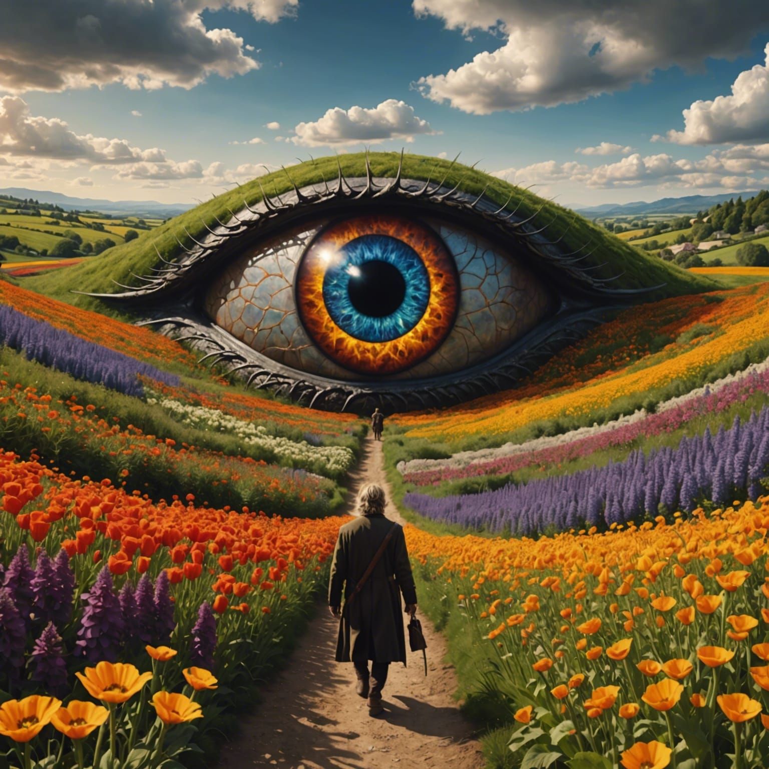 Sauron's Evil Eye Over Hobbit Flower Field
