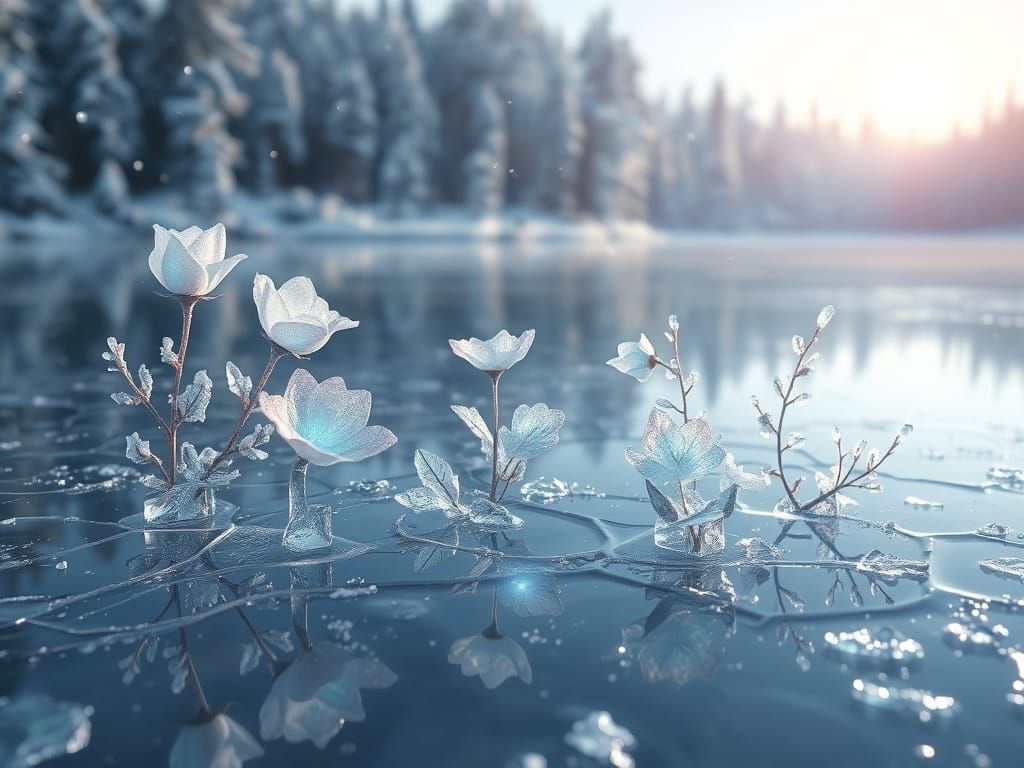 Crystal Garden Blooms on Frozen Lake