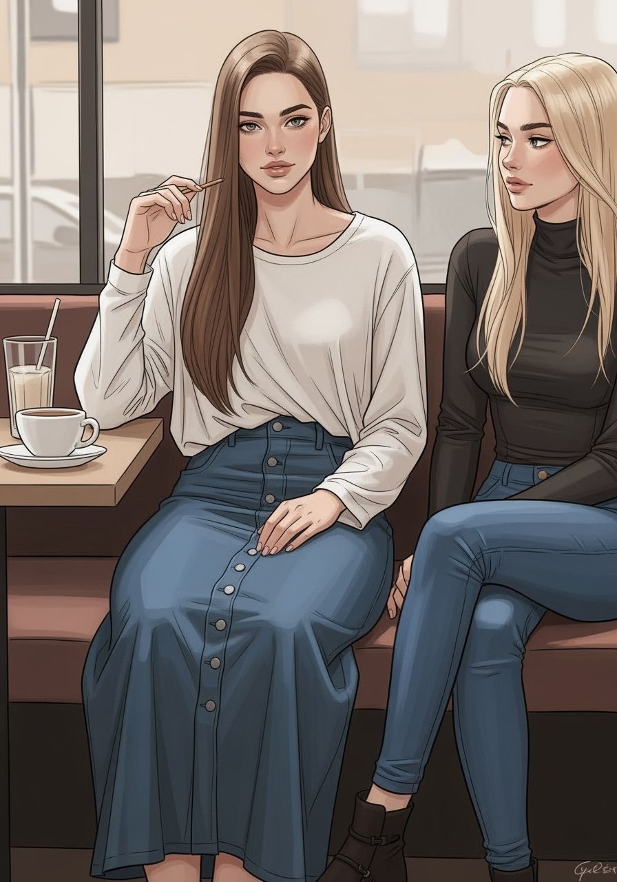 Women in Cafe, Soft Digital Painting Style