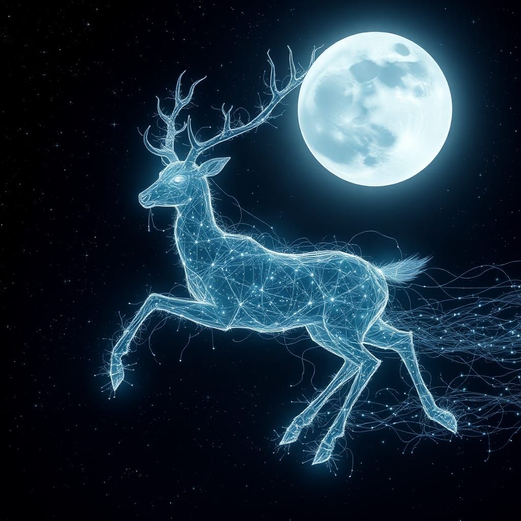 Ethereal Deer Galloping Through Starry Night Sky