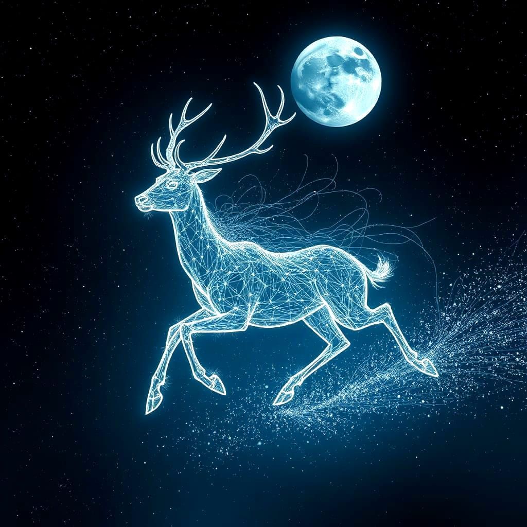 Luminous Deer Galloping Through Starry Sky