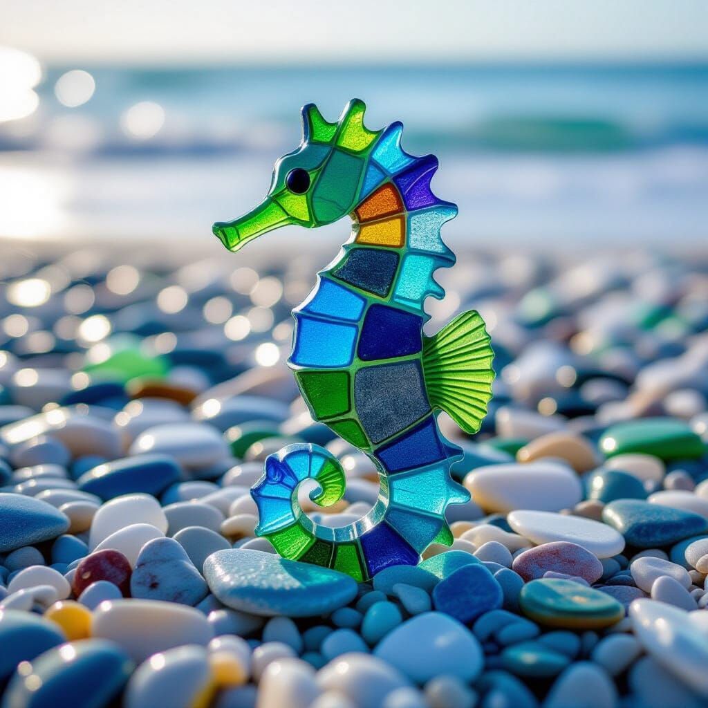 Seahorse Sculpture Made of Vibrant Sea Glass