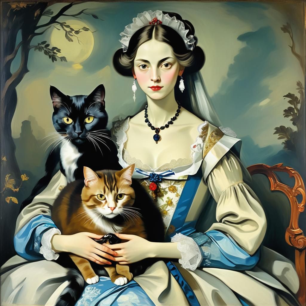 Vampire Cat Portrait in Post-Impressionist Style