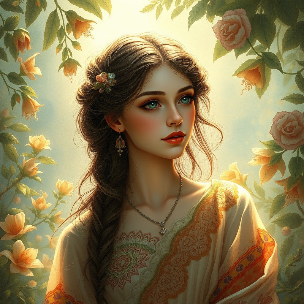 Ethereal Woman Portrait in Art Nouveau Style