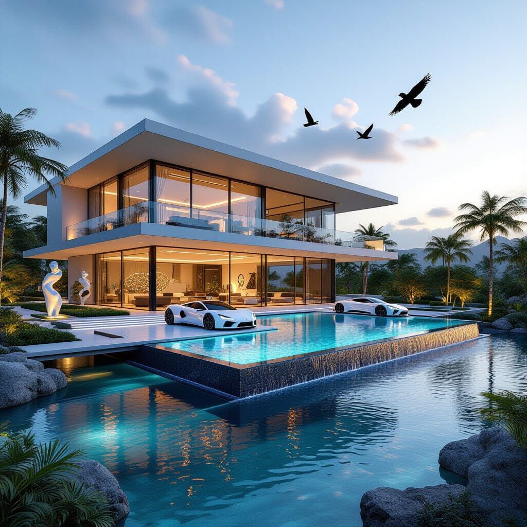 Luxurious Floating Mansion with Infinity Pool in Hyper-Reali...