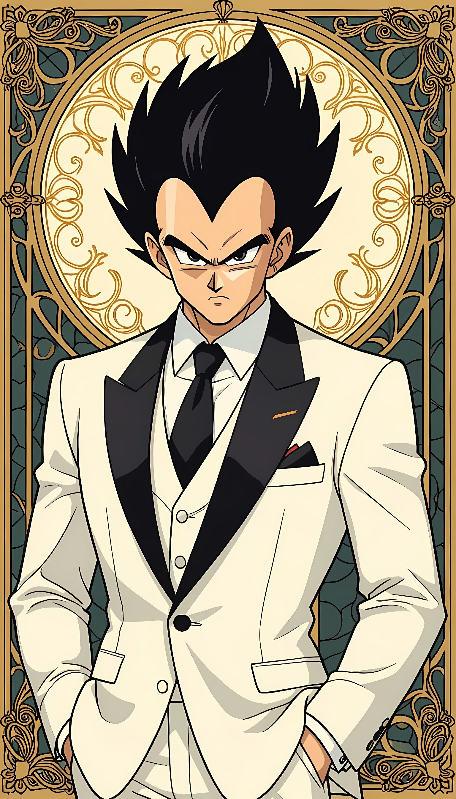 Vegeta in Suit: Anime Meets Art Nouveau