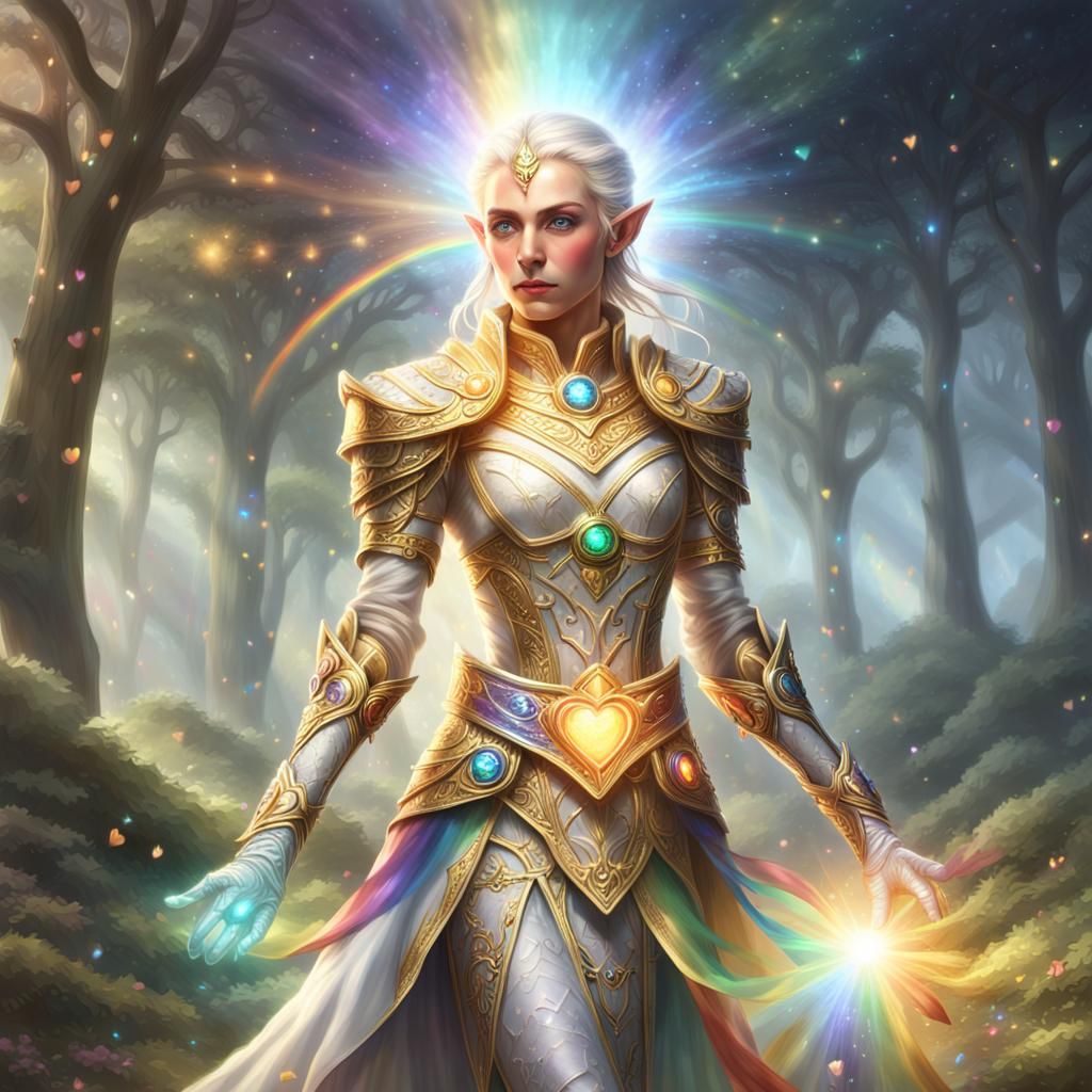 High Elf Cleric Casting Rainbow Healing Magic