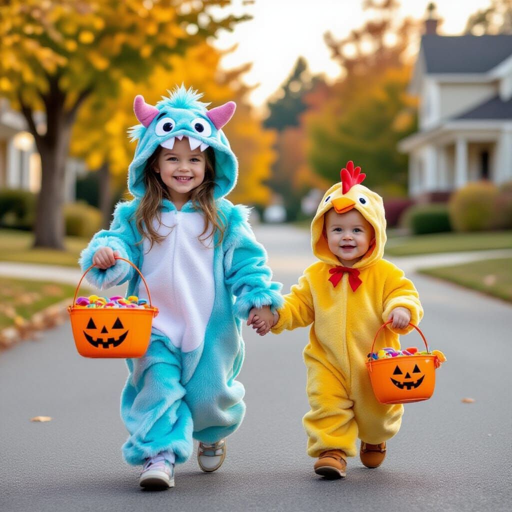 Girl in Silly Monster Dress with Candy