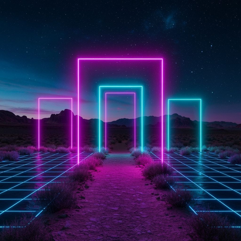Neon Portals in Surreal Desert Landscapes