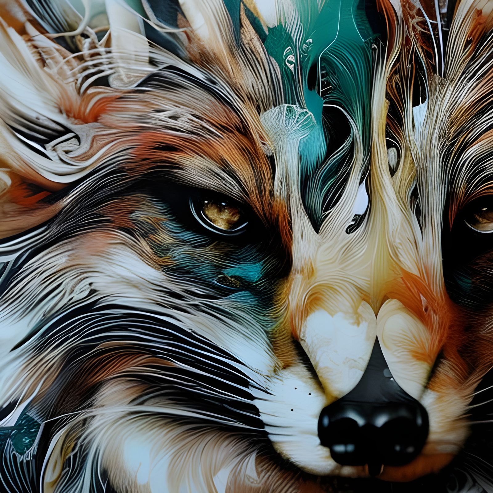 Adorable Fox Portrait in Inkblot Art Style