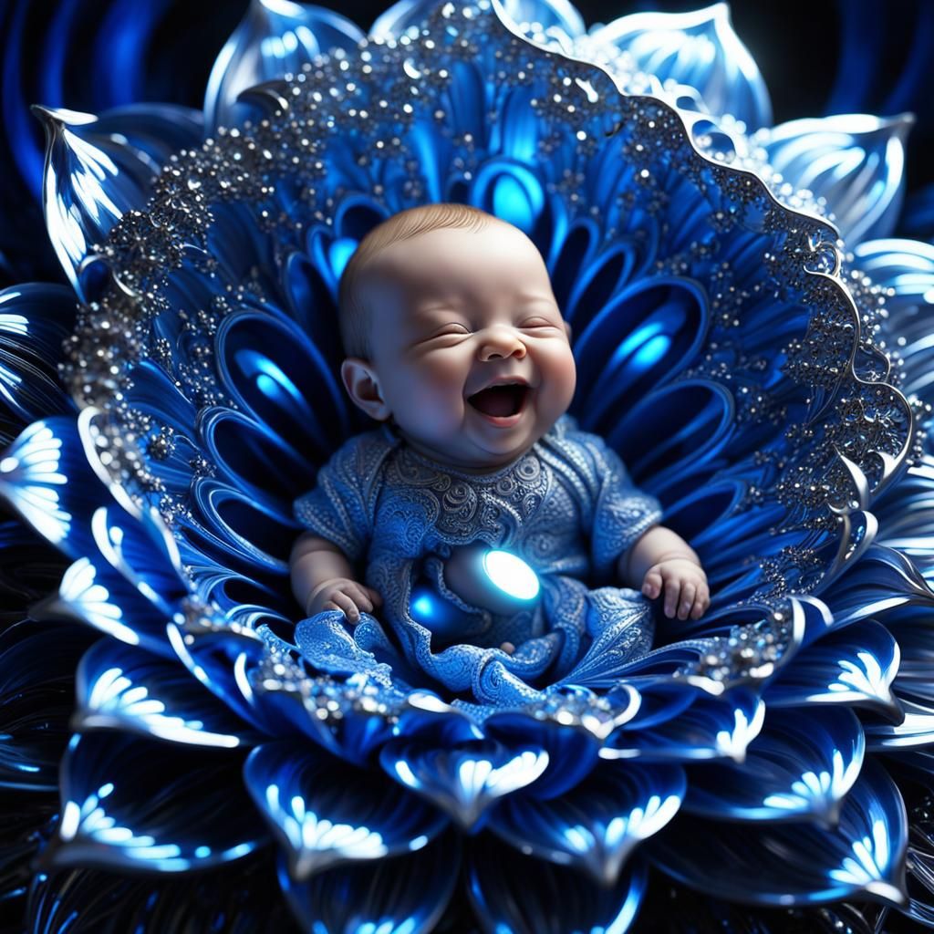 Laughing Baby in Crib: Hyperdetailed Fractal Art