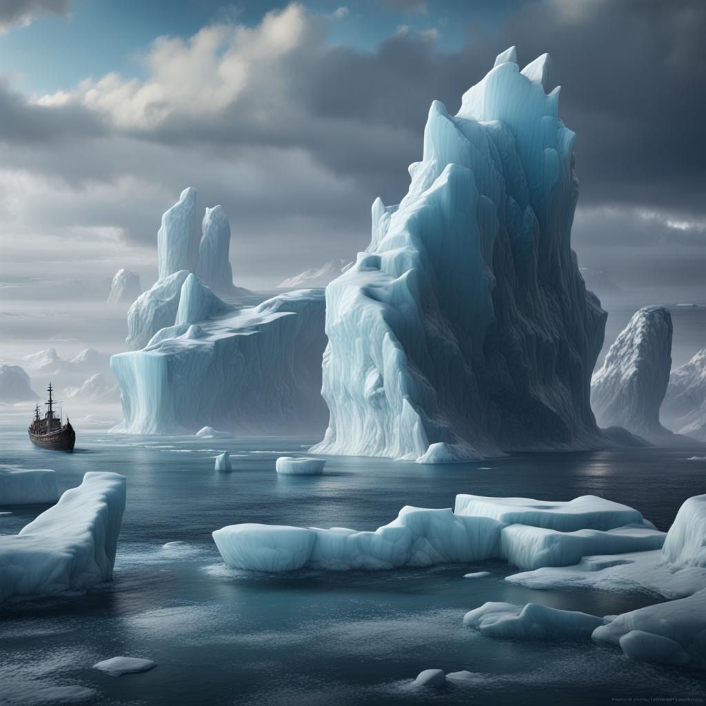Icebergs Frozen in Arctic Sea: Digital Matte Painting
