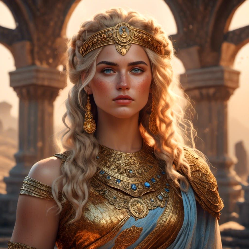 Hyperrealistic Portrait of Helen of Troy in Palace