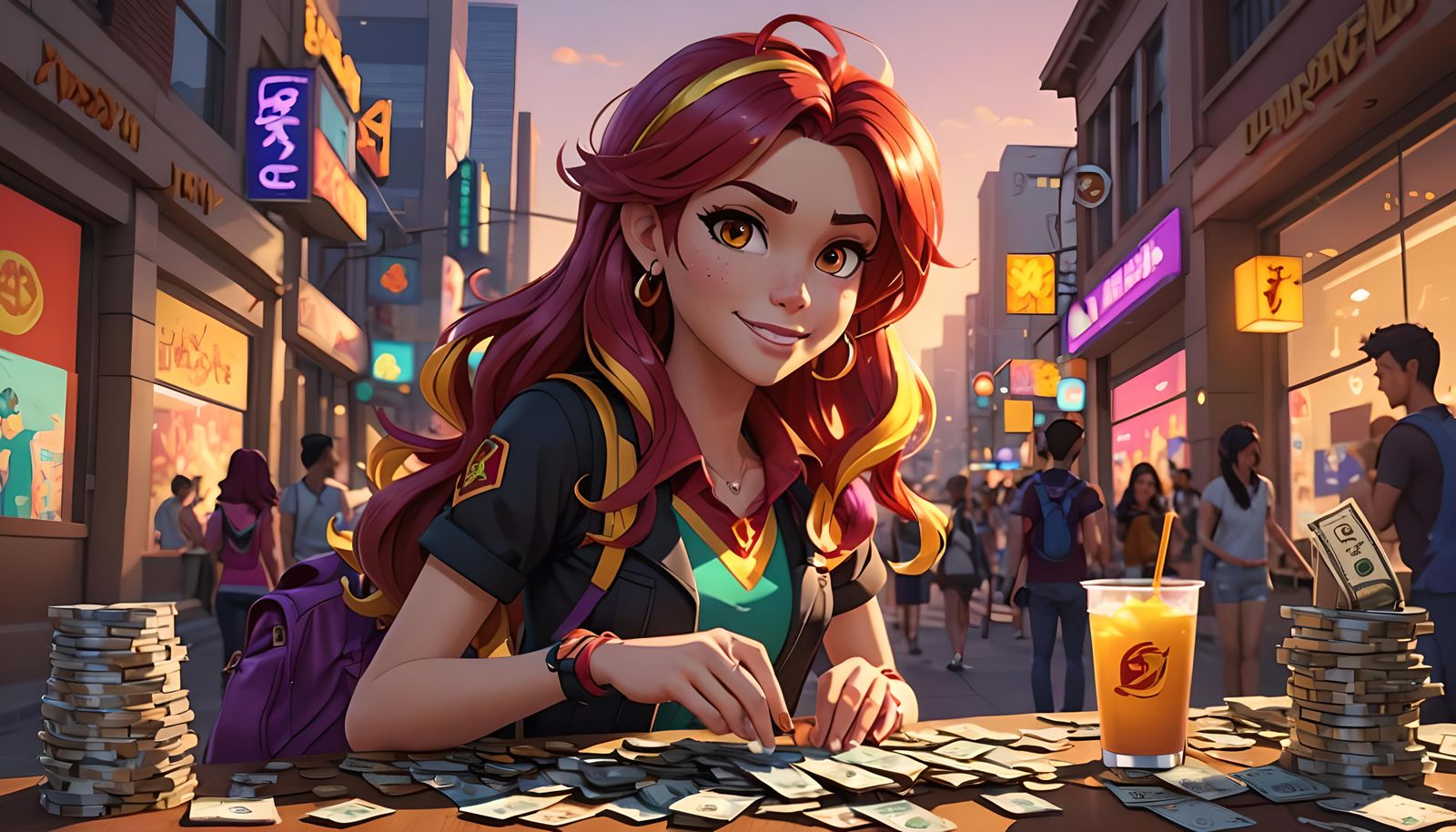 Sunset Shimmer Enjoys Money in Phoenix: 3D Anime Art