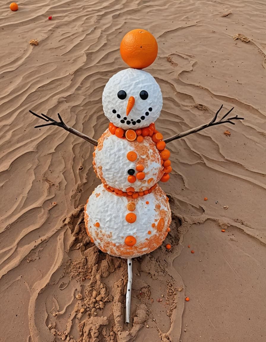 Orange Snowman on Orange Beach: Abstract Art