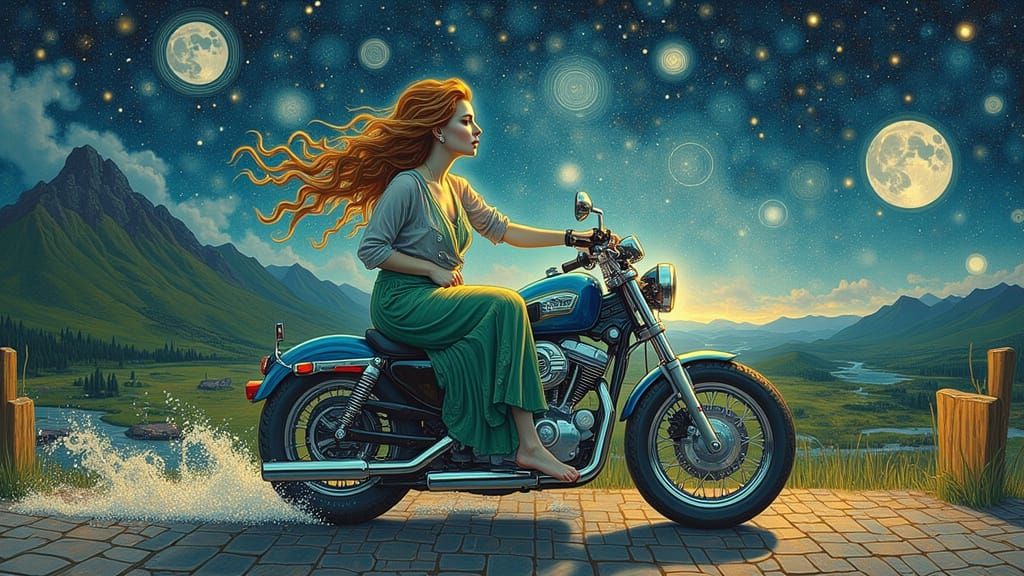 She Rides the motorcycle silver with star power