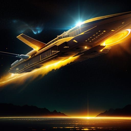 Majestic Space Cruiser in Golden Hour, Cosmic Backdrop