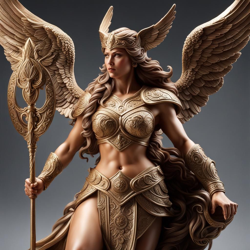 Voluptuous Valkyrie Goddess Statue in Glazed Clay