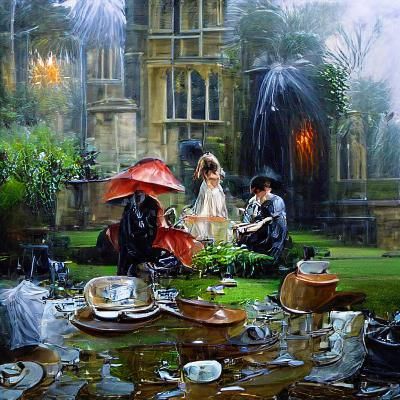 Gothic Tea Party in Rainy English Garden
