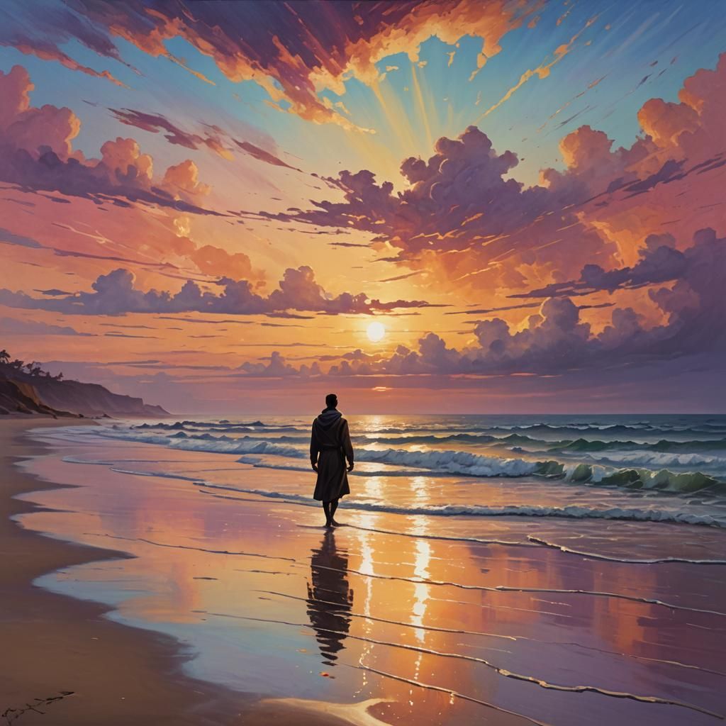 Enchanting Beach Sunset: Fantasy Concept Art