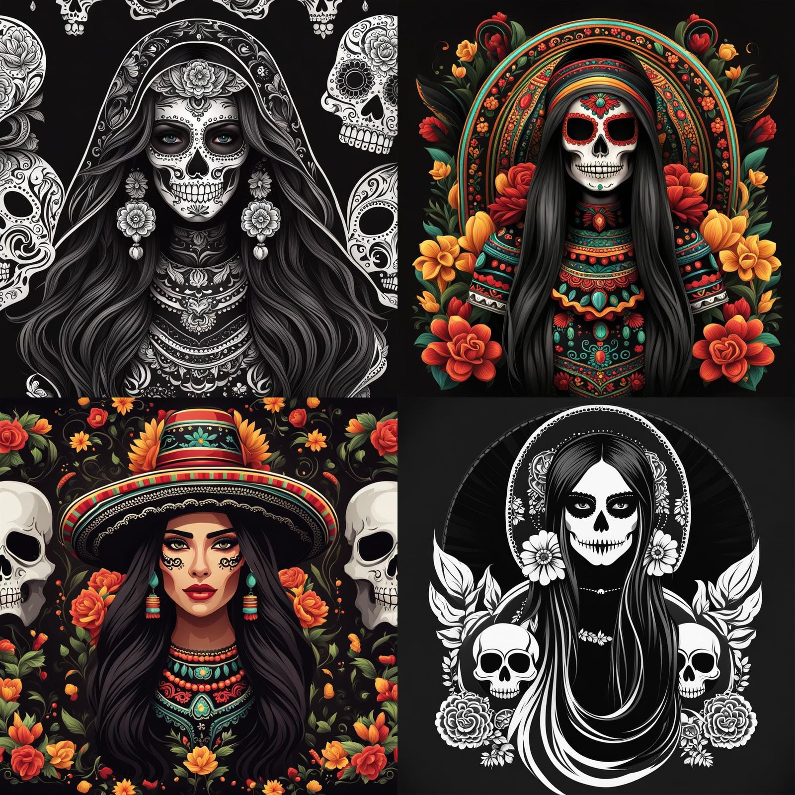 Mexican Woman with Skull Face Paint Portrait