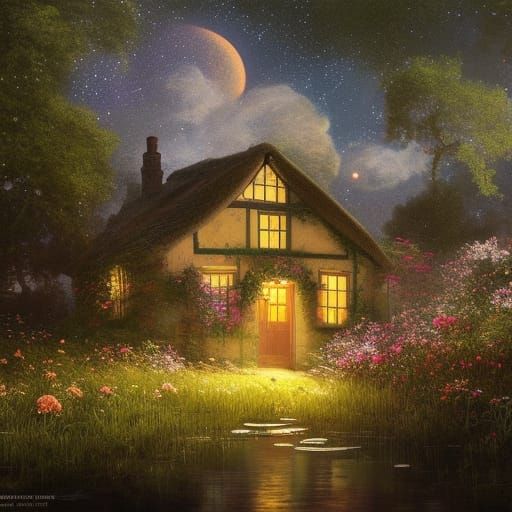 Glowing Swamp Cottagecore Fantasy Art