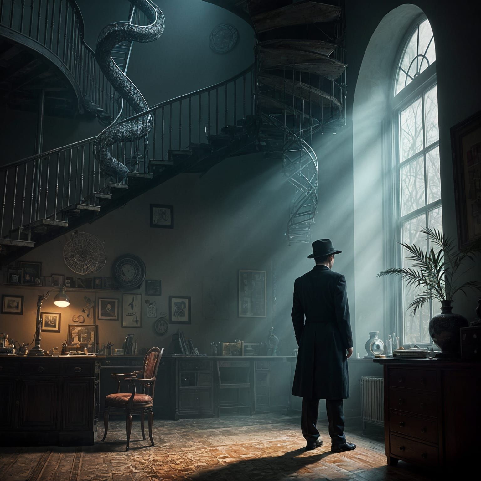 Noir Detective in Microscopic World Double Exposure