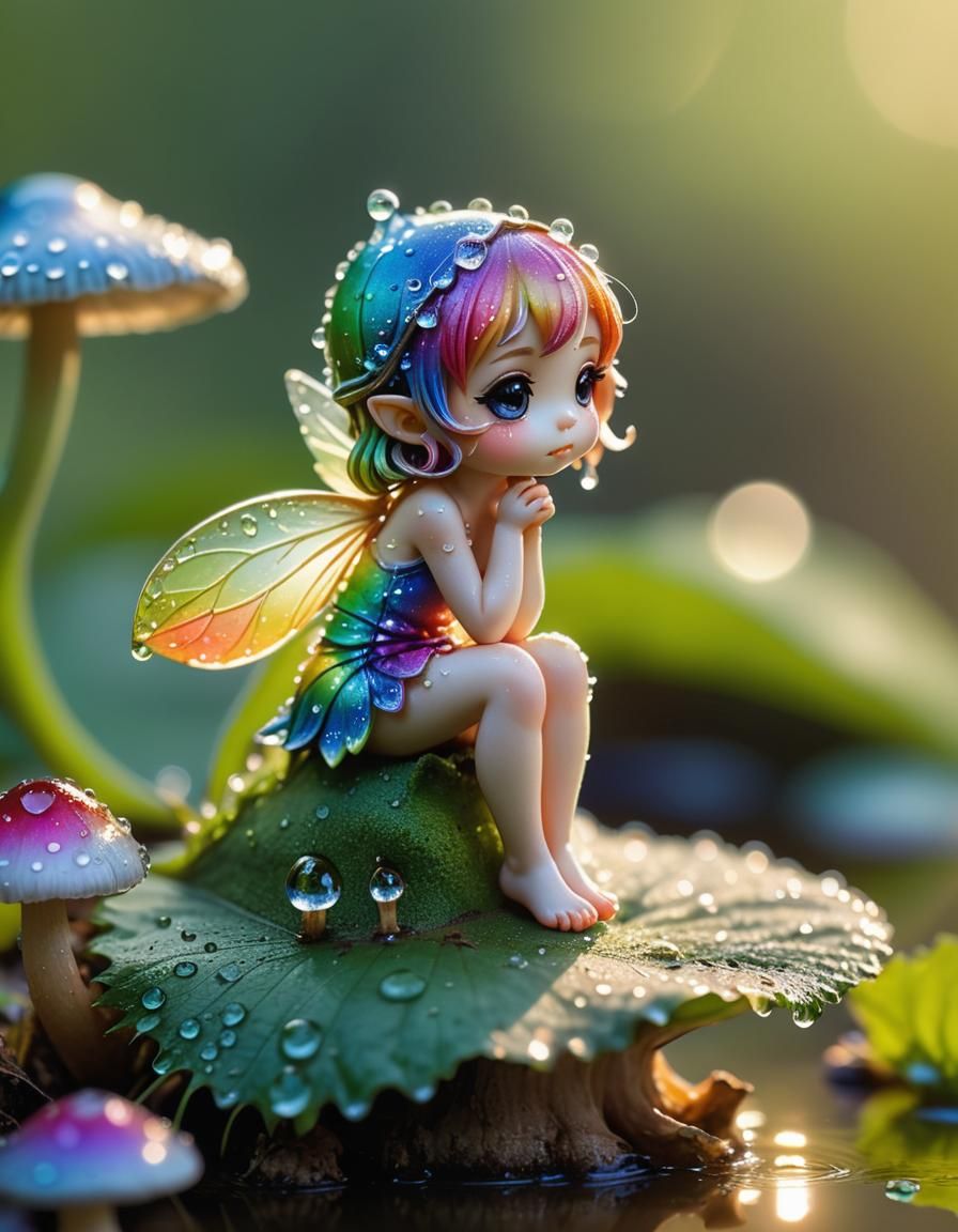 Rainbow Fairy Deep in Thought: Macro Photograph