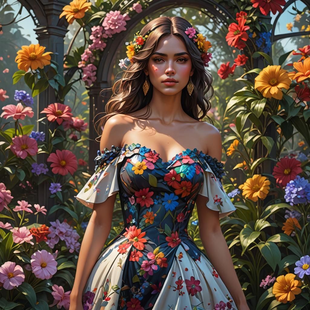 Venezuelan Beauty in Hyperdetailed Flower Garden