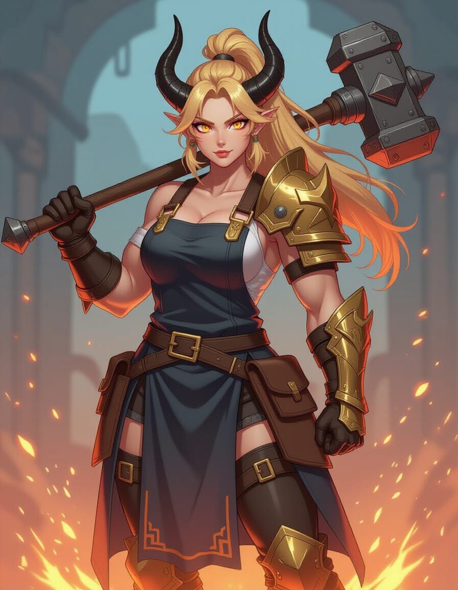 Dragonkin Blacksmith in Anime Style Forge
