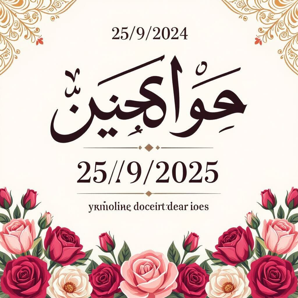 Elegant Arabic Anniversary Design in Gold, Pink, and White