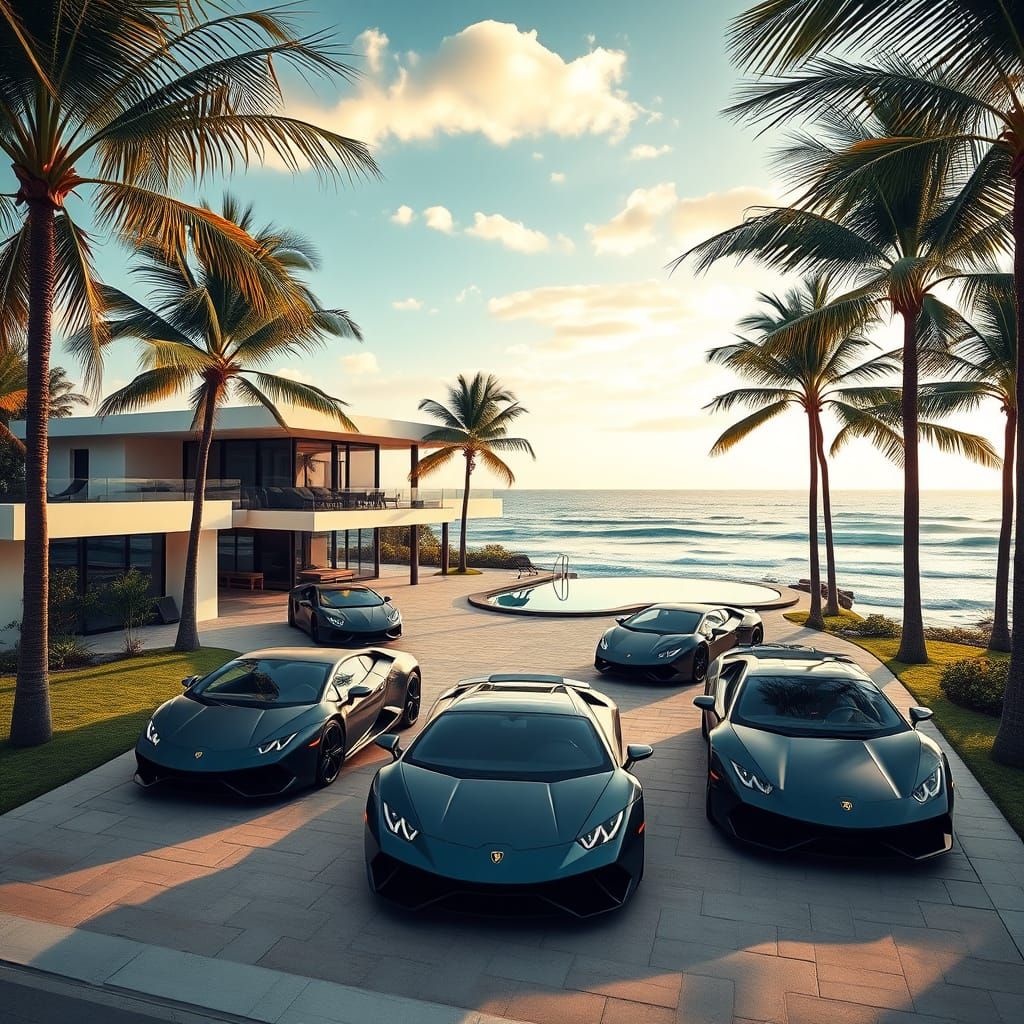 Luxury Beachside Mansion with Exotic Cars
