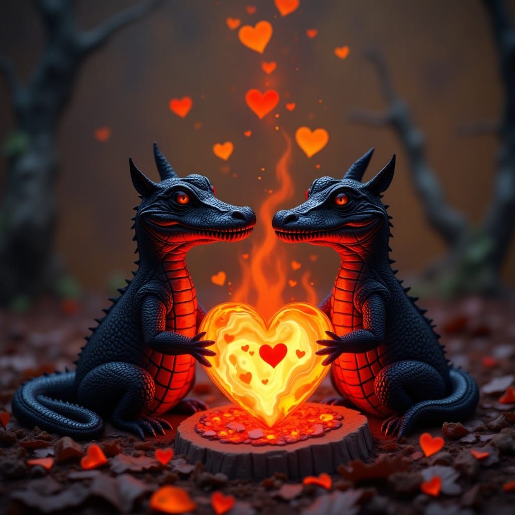Romantic Lava Creatures with Volcano Hearts