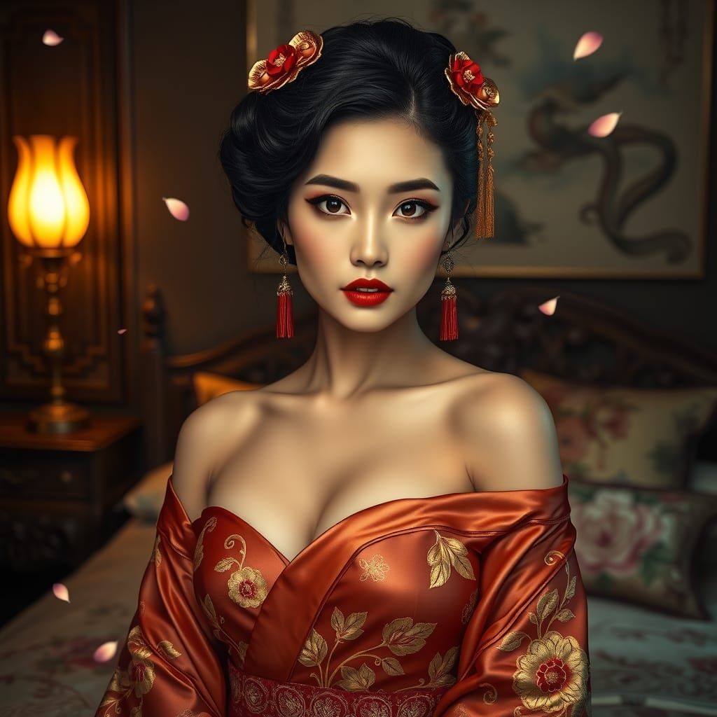 Hyper-Realistic Thai Woman in Elegant Kimono
