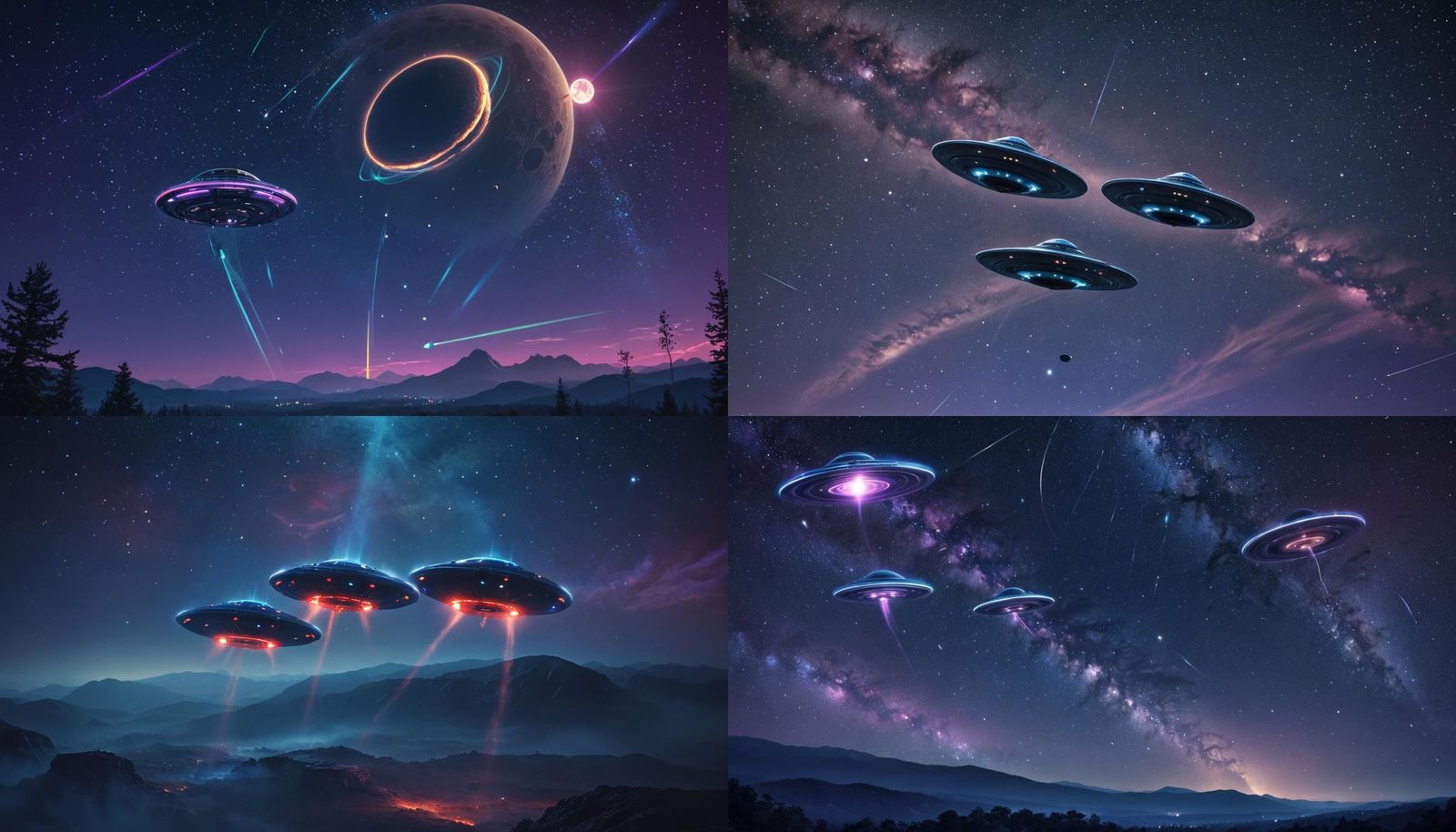 UFOs in Starry Night Sky