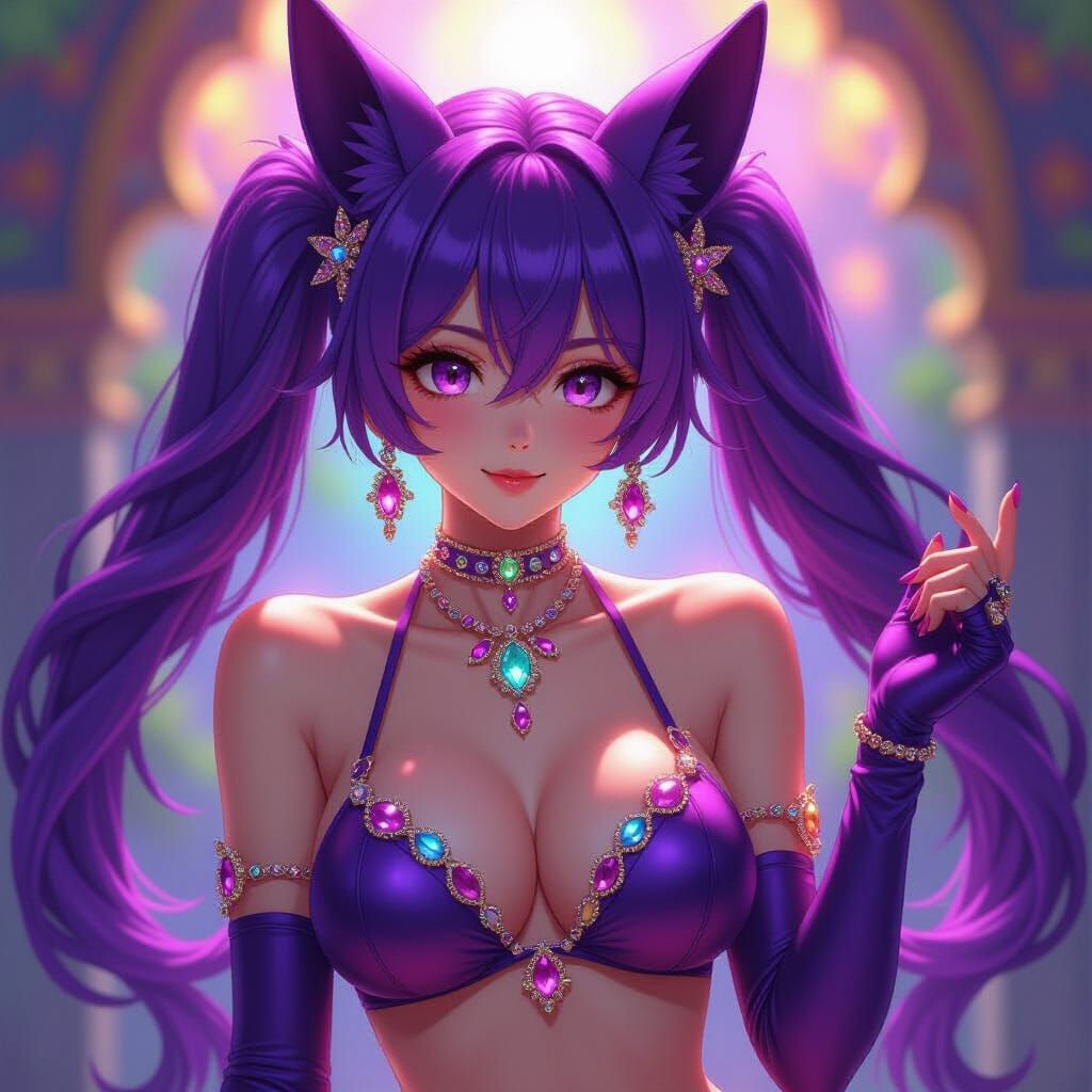 Hyperrealistic Espeon Gijinka in Jeweled Bikini