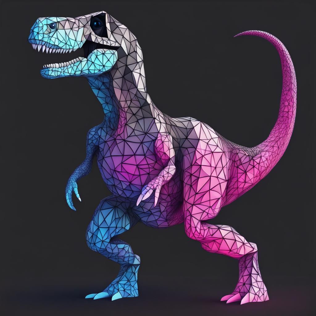 Colorful Toy T-Rex with Abstract Geometric Design