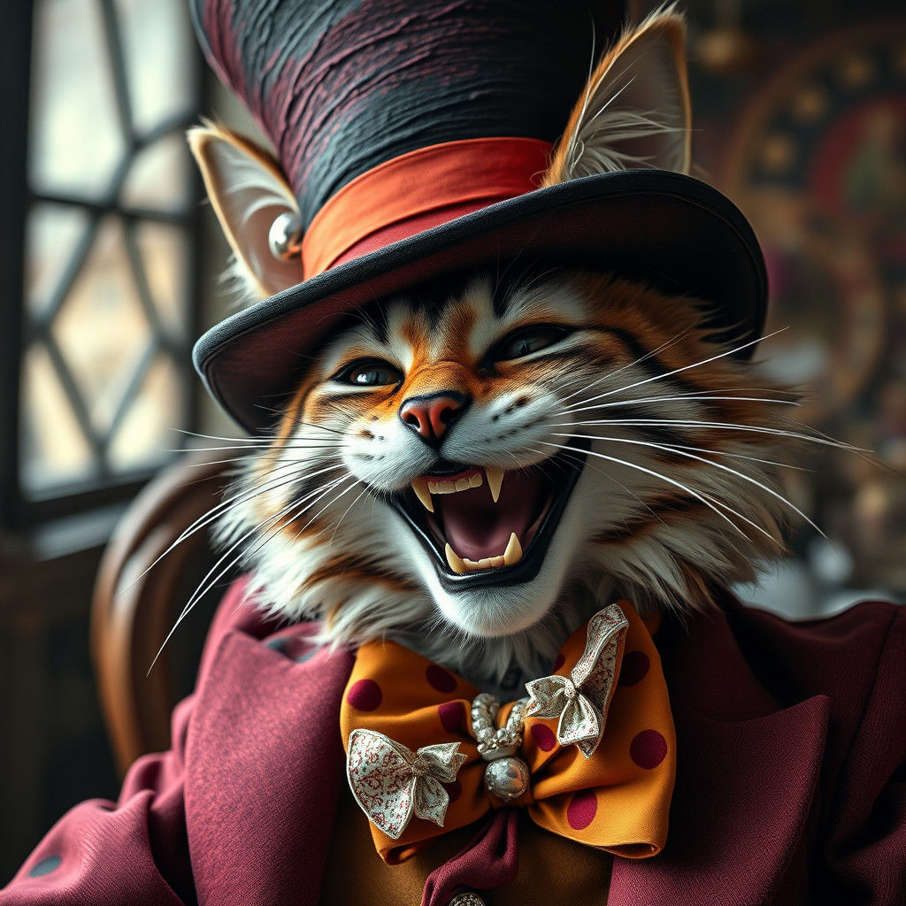 Laughing Cat in Harlequin Aesthetic, Photorealistic