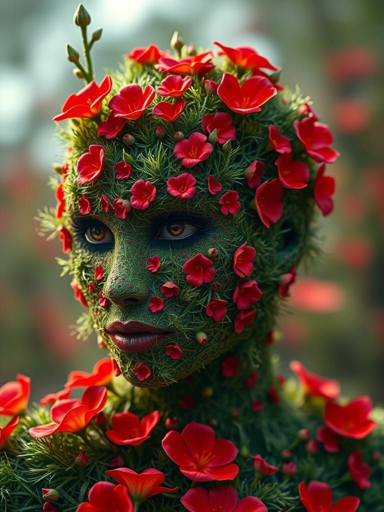 Hyper-Realistic Grass and Flower Woman in 3D Render