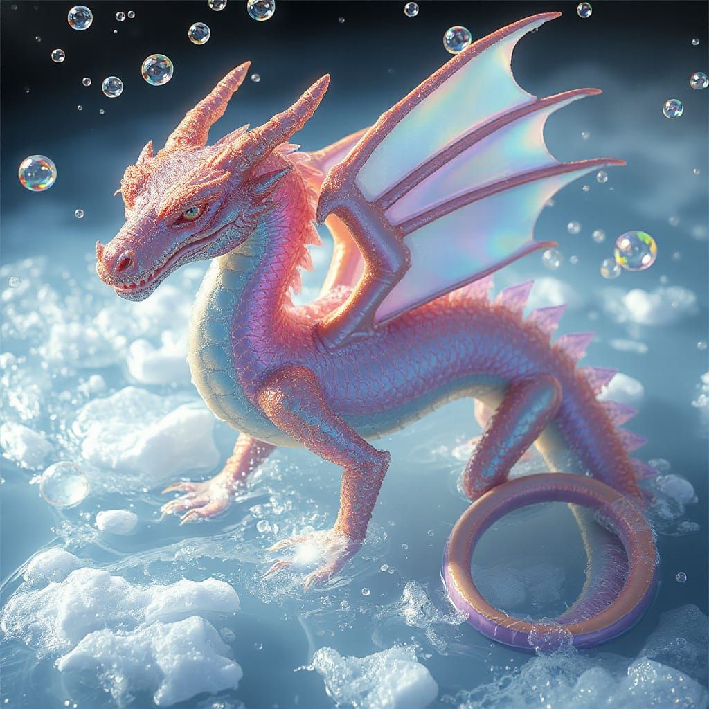 Giant Bubble Dragon in Soapy Water, Ethereal Lighting
