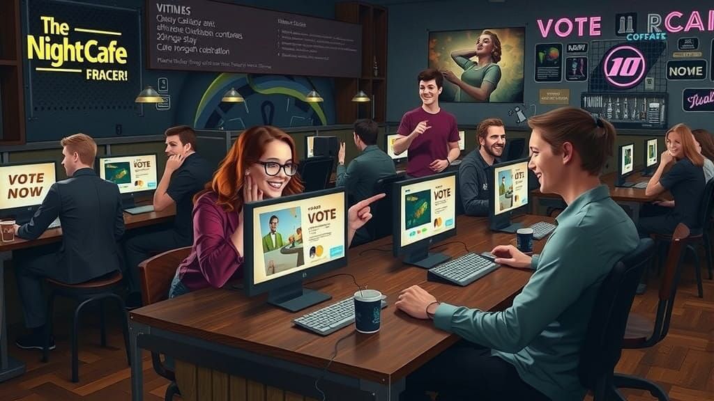 Cosmic NightCafe: Vibrant Futuristic Gathering of Joyful Pat...