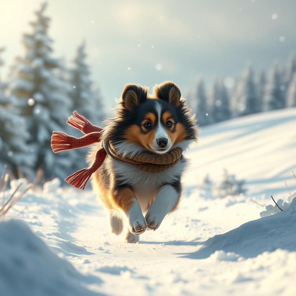 Fluffy Collie Puppy in Winter Wonderland