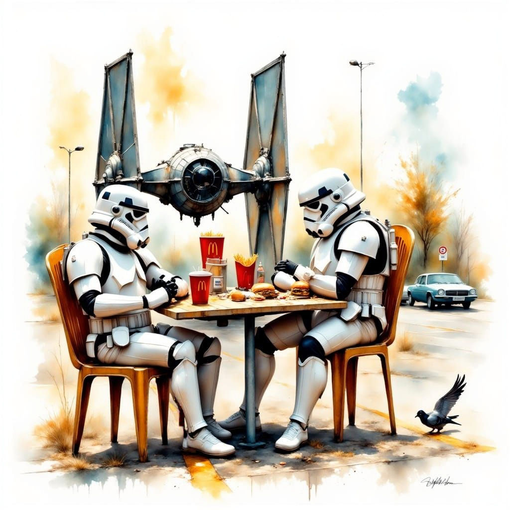 Stormtrooper Lunch Break: Hyperrealistic McDonald's Scene