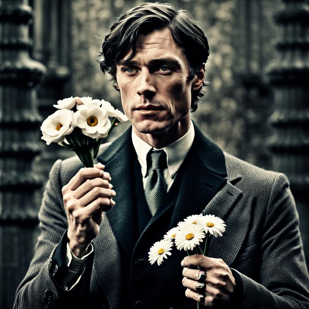 Cillian Murphy holding flowers
