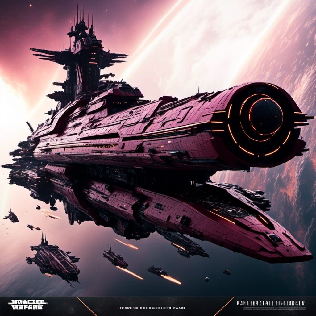 Colossal Purple Space Battleship with Titanic Cannons